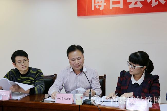 博白县发改局李开宝局长(中)在会上发言。